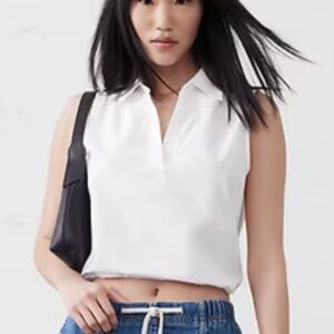 White cotton poplin collar top large office or casual